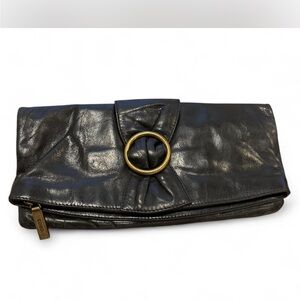 HOBO Black Leather Clutch with Gold Accent